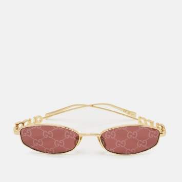 Pre Owned Gucci Burgundy/Gold Tone GG1802S Oval Sunglasses