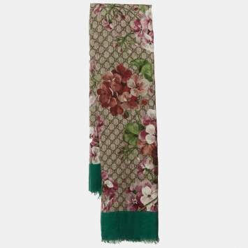 مملوكة مسبقًا Gucci Green GG Blooms Print Modal & Silk Scarf