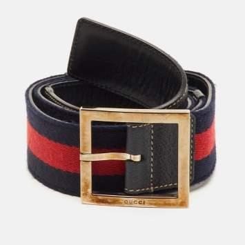 مملوكة مسبقًا Gucci Navy Blue/Red Leather and Web Stripe Buckle Belt 85CM