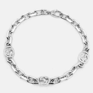 Pre Owned Gucci Interlocking Bracelet G Logo Chain Sterling Silver Bracelet