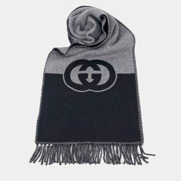 مملوكة مسبقًا Gucci CC Black/Grey Wool Scarf/Shawl
