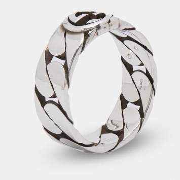 Pre Owned Gucci Interlocking G Chain Link Sterling Silver Ring Size 64