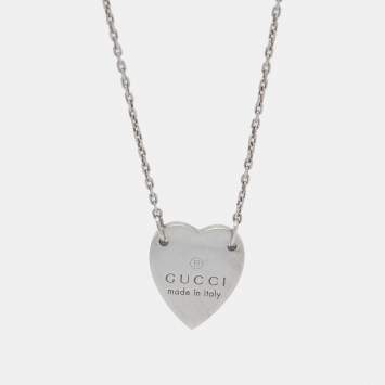 Pre Owned Gucci Trademark Heart Sterling Silver Pendant Necklace
