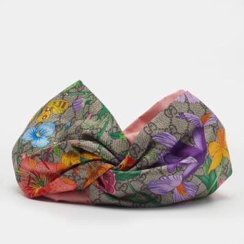 Pre Owned Gucci Multicolor Monogram Floral Print Silk Headband M