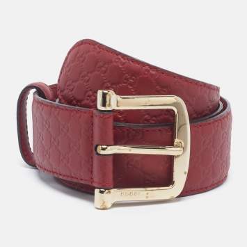 Pre Owned Gucci 80CM Buckle Belt Red Microguccissima Leather