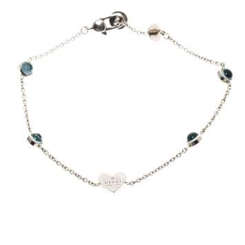 Pre Owned Gucci Heart Blue Cabochon Silver Bracelet