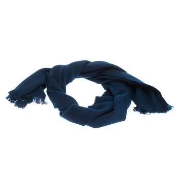 مملوكة مسبقًا Gucci Navy Blue GG Patterned Jacquard Wool Stole