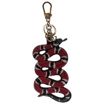 Pre Owned Gucci Red/Beige GG Supreme Canvas and Fabric Snake Bag Charm