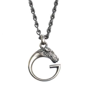 Pre Owned Gucci G Horse Head Motif Silver Pendant Necklace