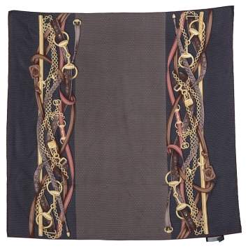 Pre Owned Gucci Vintage Brown & Gold Equestrian Print Silk Scarf