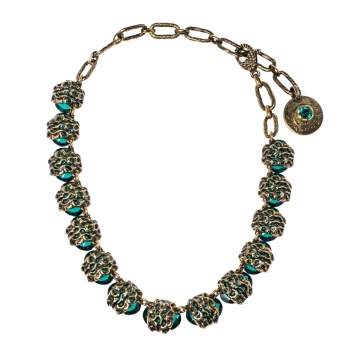 Pre Owned Gucci Crystal Embellished Gold Tone Necklace 