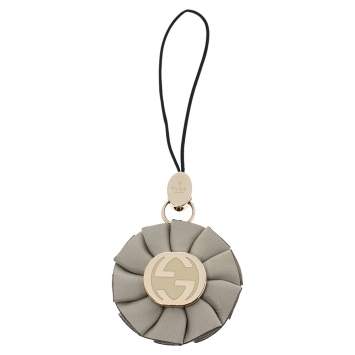 Pre Owned Gucci GG Enamel Leather Gold Tone Floral Cell Phone Charm 