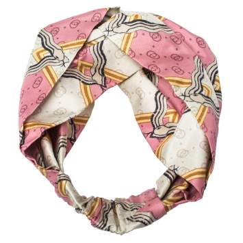 Pre Owned Gucci Pink Snake Rhombus Print Silk Headband M