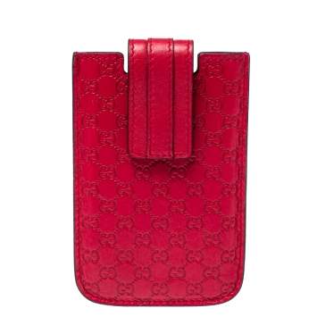 Pre Owned Gucci Red Leather Microguccissima iPhone 3&4 Case