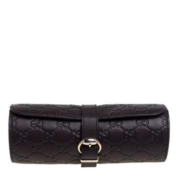 Pre Owned Gucci Dark Brown Guccissima Leather Watch Case
