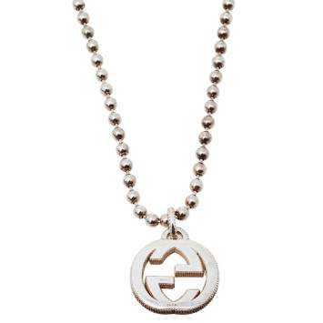 Pre Owned Gucci Sterling Silver Interlocking GG Pendant Necklace