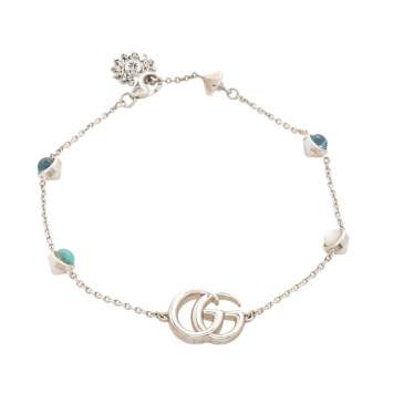 Pre Owned Gucci Double G Sterling Silver Station Bracelet