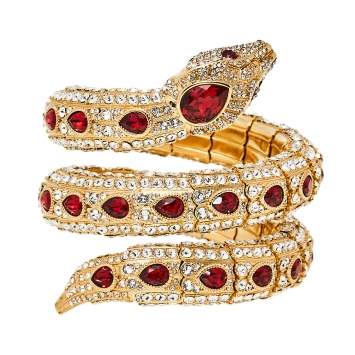 Pre Owned Gucci Gold Tone Crystal Encrusted Triple Wrap Snake Bracelet