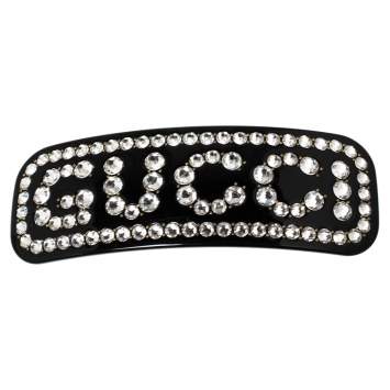 Pre Owned Gucci Black Resin Crystal Embellished Logo Hair Clip