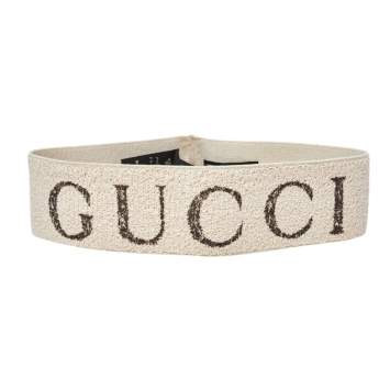 Pre Owned Gucci Beige Logo Printed Elastic Head Band 