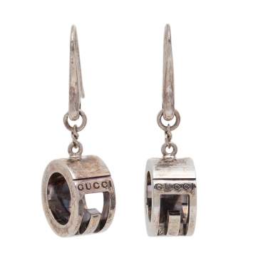 Pre Owned Gucci Sterling Silver Open Circle Drop Earrings