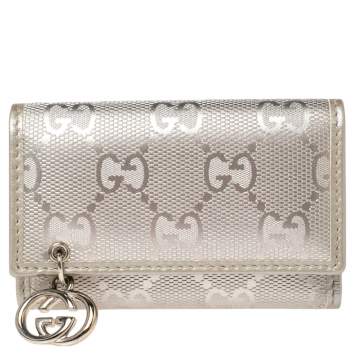 Pre Owned Gucci Metallic Silver GG Imprime Coated Canvas Key Case Holder