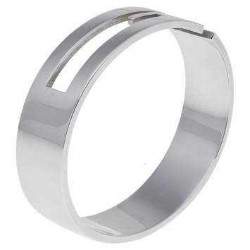 Pre Owned Gucci Sterling Silver Logo Detail Bangle Bracelet