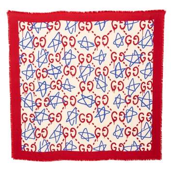 Pre Owned Gucci Beige Ghost Star Print Silk Scarf