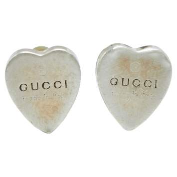 Pre Owned Gucci Sterling Silver Heart Stud Earrings