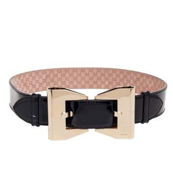 Pre Owned Gucci Black Patent Leather Queen Waist Belt 80CM