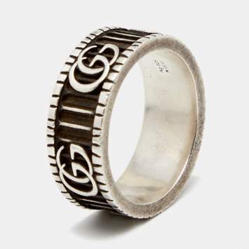 Pre Owned Gucci Double G Bicolor Silver Band Ring Size 54