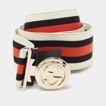 Pre Owned Gucci Tricolor Web Elastic Band Interlocking G Belt 90CM