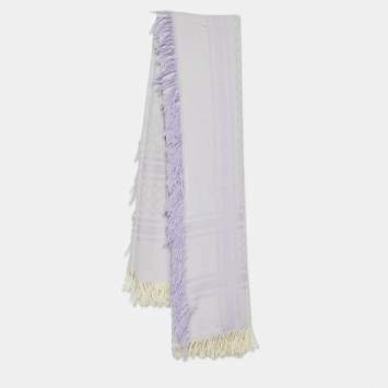 Pre Owned Gucci Lilac GG Monogram Wool & Silk Fringed Shawl 