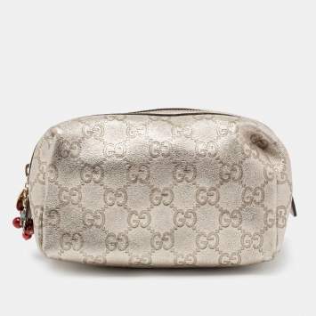 Pre Owned Gucci Metallic Gold GG Leather Pouch
