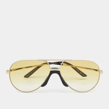 Pre Owned Gucci Gold Tone/Yellow Gradient GG0432S Aviator Sunglasses