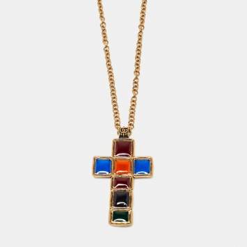 Pre Owned Gucci Multicolor Gripoix Cross Pendant Necklace