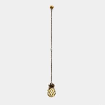 Pre Owned Gucci Aged Gold Tone Crystal Pineapple Drop Long Chain Earring