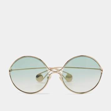 Pre Owned Gucci Light Green GG0253SA 001Gradient Round Sunglasses