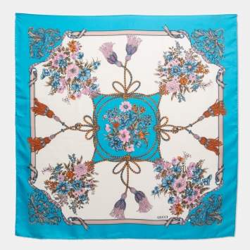 Pre Owned Gucci Multicolor Carre Flowers and Tassel Print Silk Square Scarf