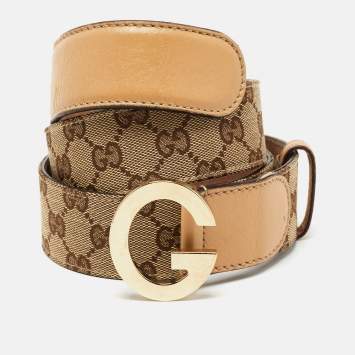 Pre Owned Gucci Beige GG Supreme Canvas and Leather G Buckle Belt 95CM
