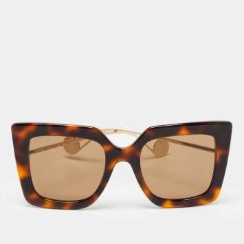 Pre Owned Gucci Brown Tortoise GG0435S Butterfly Sunglasses