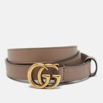 Pre Owned Gucci Beige Leather GG Marmont Slim Belt 80CM