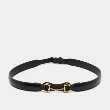 Pre Owned Gucci Black Leather Horsebit Slim Waist Belt 75CM