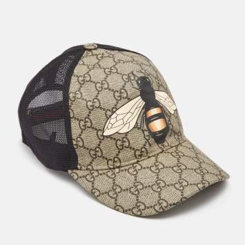 Pre Owned Gucci Beige Canvas Bee GG Supreme Trucker Hat M