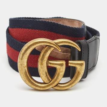 Pre Owned Gucci Black/Red Leather and Canvas GG Web Buckle Belt 90CM