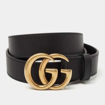 Pre Owned Gucci Black Leather GG Marmont Belt 90CM