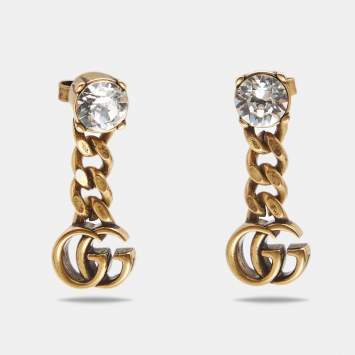 Pre Owned Gucci GG Crystal Gold Tone Earrings