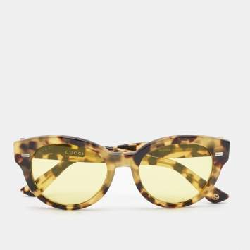 Pre Owned Gucci Yellow/Brown Tortoise Interlocking G Sunglasses