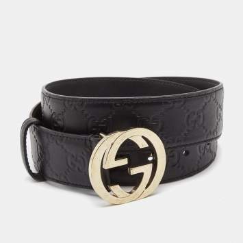 Pre Owned Gucci Black Guccissima Leather Signature Belt 80CM