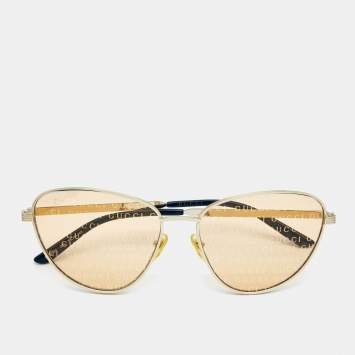 Pre Owned Gucci Gold Logo Lens Cat Eye Sunglasses